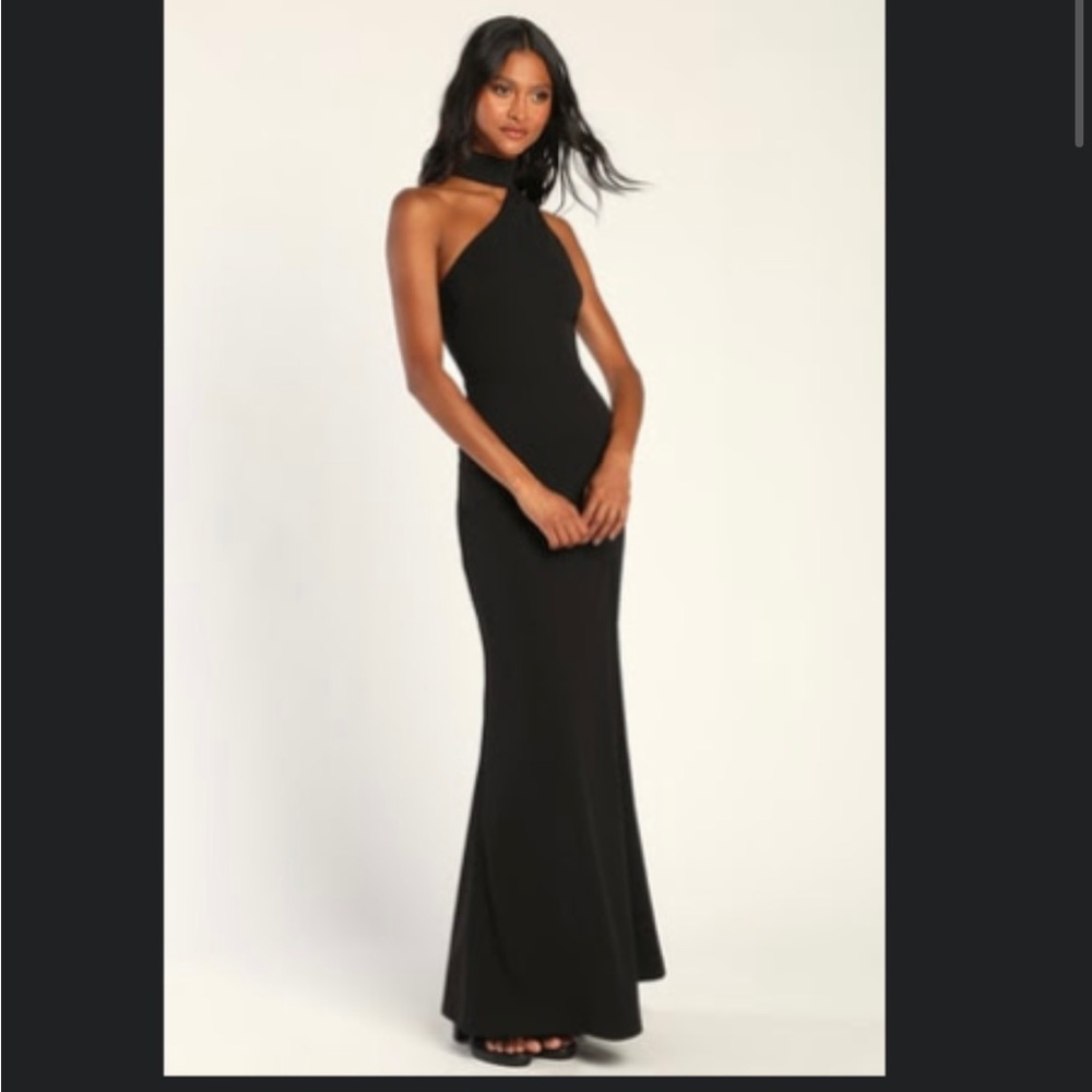 Lulus Keep It Interesting Black Asymmetrical Cutout Halter Maxi Dress